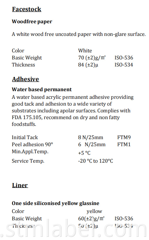 70g Woodfree Paper Acrylic 60g Yellow Glassine